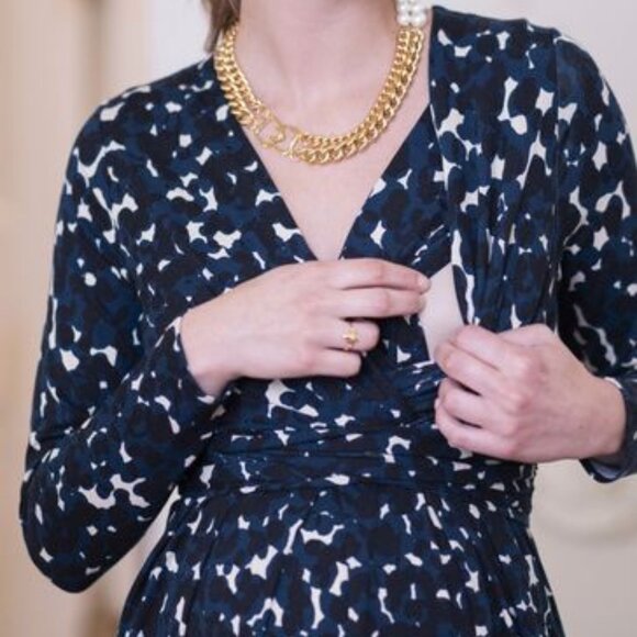 Seraphine Blue Twist Front V-Neck Nursing Dress  Size 10 - Picture 9 of 11